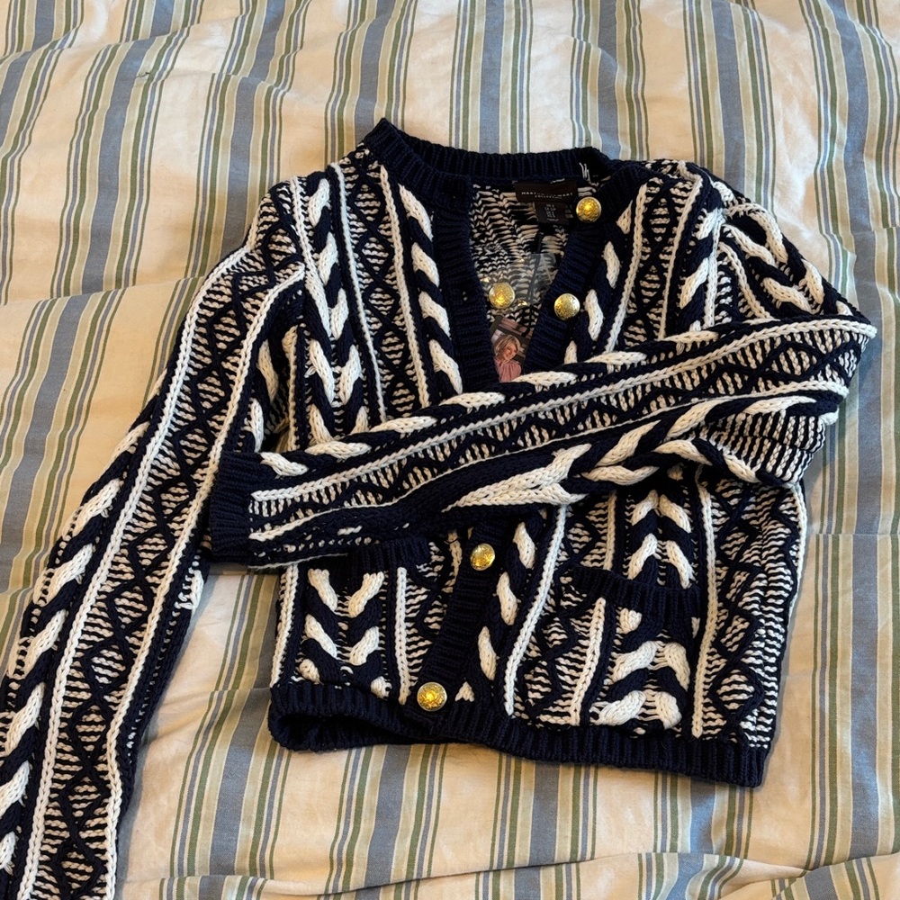 NWT Navy and White Patterned Women's Cardigan